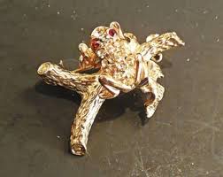 Trembler Rhinestone Frog Vintage Goldtone - Etsy