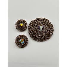 Signed Weiss Vintage Brooch & Clip On Earrings Set Autumn Fall Color Rhinestones | eBay Australia