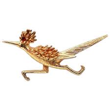 Boucher Road Runner Brooch #8389P | Gold-Tone with Ruby Red Eye. For Sale at Ruby Lane