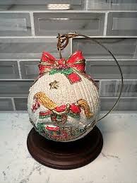 Vintage 3D Christmas 3.5” Ball Ornament Rocking Horse & Tree ...