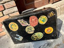 Antique Vintage Black Suitcase, as Found, the Front Covered ...