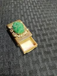 Vintage Match Box- Gold Tone With Turquoise | eBay