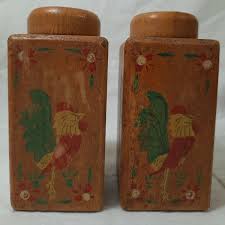 Vintage Wooden Salt And Pepper Shakers With Painted Rooster | eBay