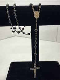 Antique Vintage Rosary INRI Black Glass Beads Religion ...