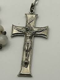 Vintage Saint St Joseph Center Catholic Rosary White Glass Beads 20” | eBay