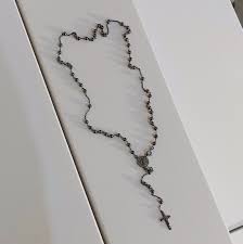 Men's Burnished Silver Rosary Necklace, Powerful St Benedict ...