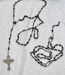 Vintage long Rosary Black clear cut Glass Beads lot rosaries ...