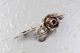 Antique 925 Sterling Silver Flower Brooch, Small Twig Rose ...