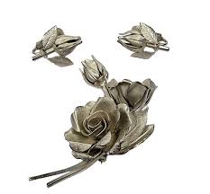 Vintage Flower Jewelry Set Vintage Brooch With Matching ...