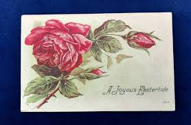 Easter Postcard "a Joyous Eastertide" Red Rose Roses Flower ...