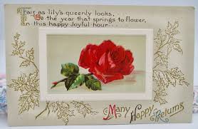 Vintage 1912 Birthday Postcard: Embossed Red Rose, Germany ...