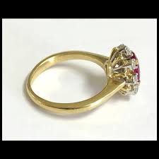 18K Yellow Gold Halo Style Ring with Natural Ruby and ...
