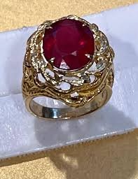 5 Carat Treated Oval Ruby 14 Karat Yellow Gold Cocktail Ring ...