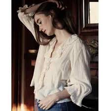 DOEN River Organic Cotton Long Sleeve Pintuck Ruffle Top Alabaster Size Medium | eBay