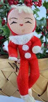 Elf Pixie In Basket Holly Berry Tabletop Decoration Vintage ...
