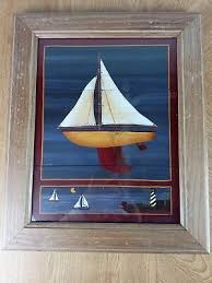 Yacht Sail Boat Print Art By Susan Clickner Framed 6 Pond Yacht 2 14 x 17 | eBay