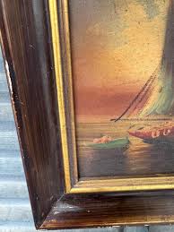 Sunset Sailboat Oil Painting, Nautical Marine Artwork, Small Framed Harbor Scene, Vintage Seascape Wall Art, Warm Evening Colors - Etsy