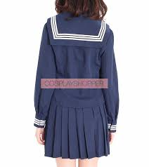 Authentic Navy Blue Long Sleeves Girl Sailor Japanese High School Uniform Cosplay Costume for Sale