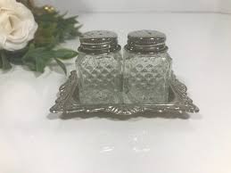 Vintage Elegant Silverplate Salt and Pepper Set, Vtg Glass ...