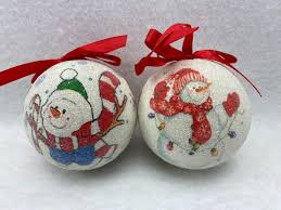 Vintage Snowman Themed Plastic Ball Christmas Tree Ornaments 2 3/4" Lot of 2 | eBay Australia