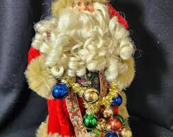 Vintage Christmas Santa Claus Doll Holding Plastic Ornaments ...