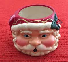 Vtg Holly Jolly Santa Claus Ceramic Christmas Bucket w ...