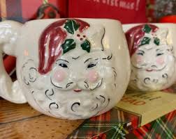 1950's Vintage White Large Santa Face Mug Christmas Made in Japan Blue Sapphire Eyes Happy Smiling Fluffy Beard Ironstone Look - Etsy