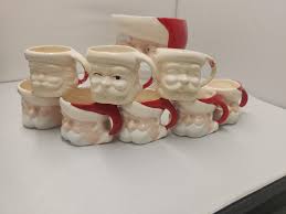 Vintage Santa Ceramic Punch Bowl & Santa Mugs- Set of 9 ...