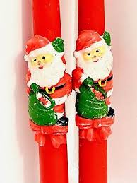 2 Set 12" Vintage Santa Christmas Taper Pillar Candles Red ...