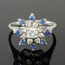 Solid 14K White Gold, .54 CTW Diamond & .40 CTW Blue Sapphire Halo Burst Ring | eBay