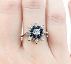 Customizable Snowflake Sapphire and Diamond Ring in 14k White Gold For Sale at 1stDibs