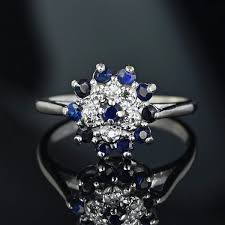 Vintage Sapphire Halo Diamond Cluster Ring in 10K White Gold – Boylerpf