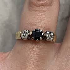18 ct Gold Ring Sapphire & Diamond Vintage Bark Finish 750 ...