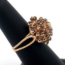 Designer HJW 14K Yellow Gold Round Sapphire Diamond Cluster ...