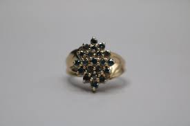 10K Yellow Gold Blue Diamond Cluster Ring .63 CTW Size 6 1/4 ...