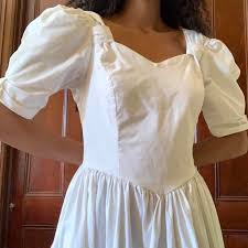 Romantic vintage Laura Ashley white puff sleeve... | Depop