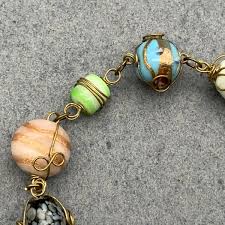 Multicolor Gold Swirl Bracelet Wire Glass Beads Black White ...