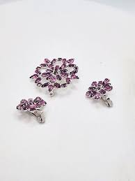B. David Purple Crystal Rhinestone Brooch and Earring Jewelry Set | eBay