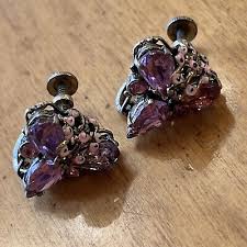 Vintage Signed Czechoslovakia Prong Set Lilac Crystal & Pink Enamel Earrings | eBay