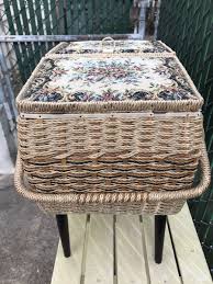 LARGE Vintage~ SINGER~ Woven Sewing Basket with Wood Legs ...