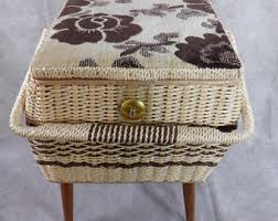 Vintage SINGER Sewing Basket Box Woven Light Orange Wicker ...