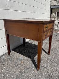 Mid 20th Century Wood Bedside Table with Tooled Leather Top, Hepplewhite Style | Chairish
