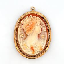 1925 Art Deco 14k Yellow Gold Hand Carved 3 Color Shell ...