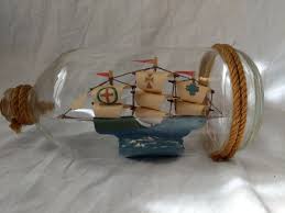 Vintage SHIP IN A BOTTLE, Clipper Model Boat, Rope Trim & Cork. German? 1 Liter. | eBay