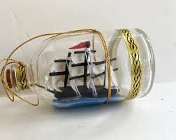 Vintage 1980s Ship in a Bottle Christmas Ornament Schooner Windjammer Nautical Cutty Sark Glass Cork Blue Waves White Crests Sealed Golden - Etsy
