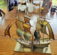VINTAGE NAUTICAL TIN / COPPER METAL SAIL BOAT BOOK ENDS 10 3 ...