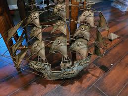 Tall Ship Warship with Gunports Black Metal Model Pre 1950 ...