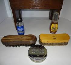 Antique "Shinola Shining Cabinet" for Shoes, Original Label Inside, 13"W x 12"T, Comes With Six Original Shoe Shine Brushes, One is 100% Horse Hair and a Variety of Shoe Polish and Desalter,