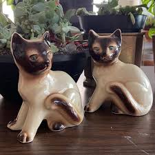 Vintage | Accents | Two Vintage Pottery Ceramic Siamese Cat Figure Made In Brazil | Poshmark