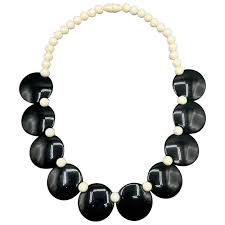 Vintage Black & Beige Plastic Beaded Statement Necklace 16 ...